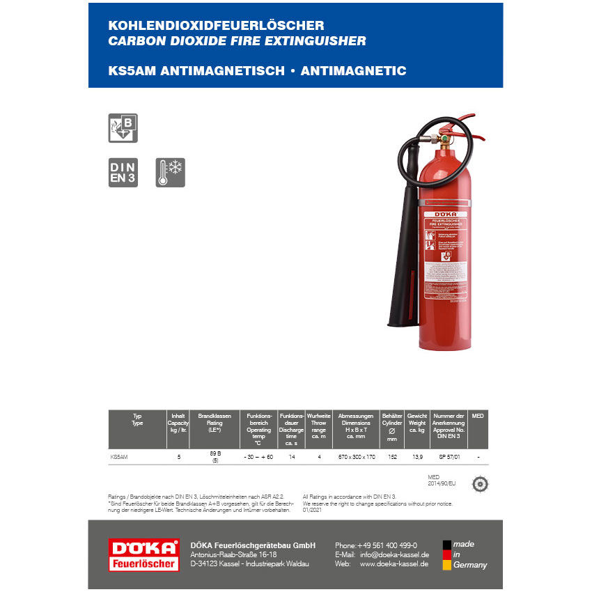 Datenblatt Kohlendioxid-Feuerlöscher KS5AM