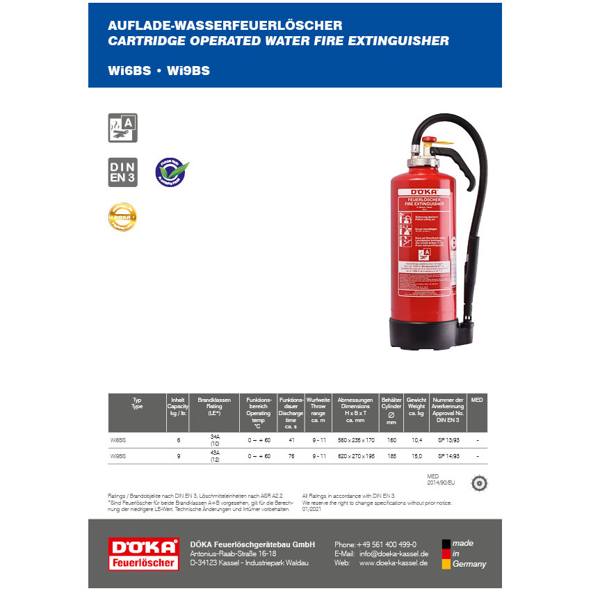 Datenblatt Wasser-Feuerlöscher BS-Serie