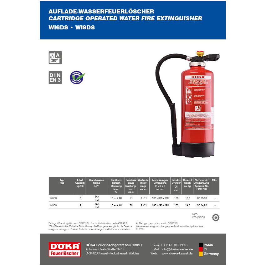 Datenblatt Wasser-Feuerlöscher DS-Serie